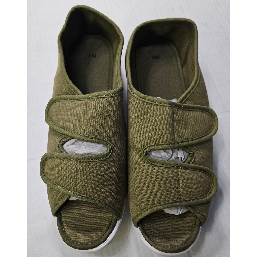 Millie Touch Closure Shoes Women 9M Sage Green Canvas Open Toe Sandals 57375